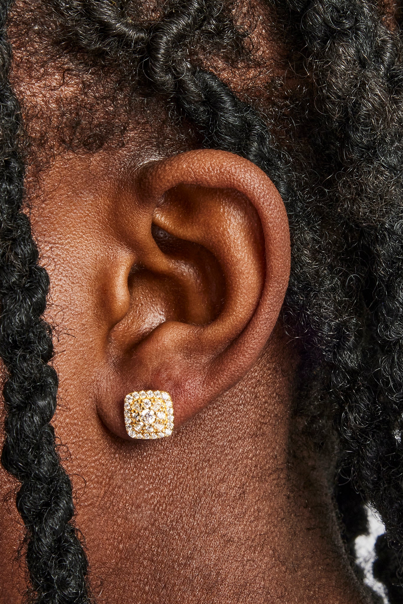 Moissanite Baguette Centre Square Stud Earrings - 10mm - Gold